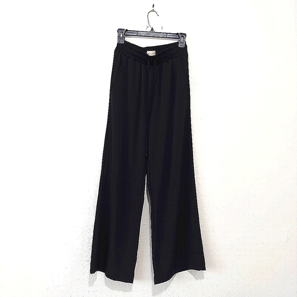 MELLODAY Pants - Flowy Black Tie Waist, Wide Leg Dress Pant
